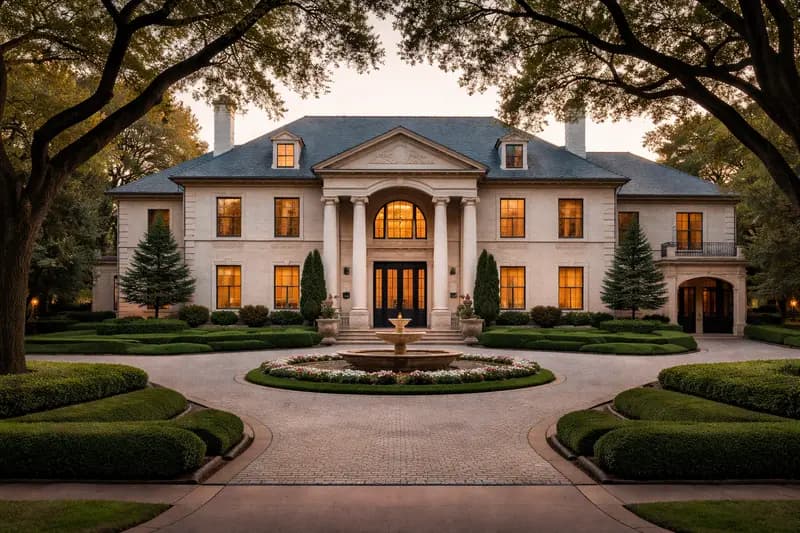 Luxury home exterior renovation with landscaping